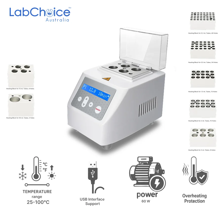 LCD Touch Control Mini Dry Bath with Choice of 1 heating block, up to 100°C-LabChoice Australia LCD Touch Control Mini Dry Bath with Choice of 1 heating block up to 100°C LabChoice Australia