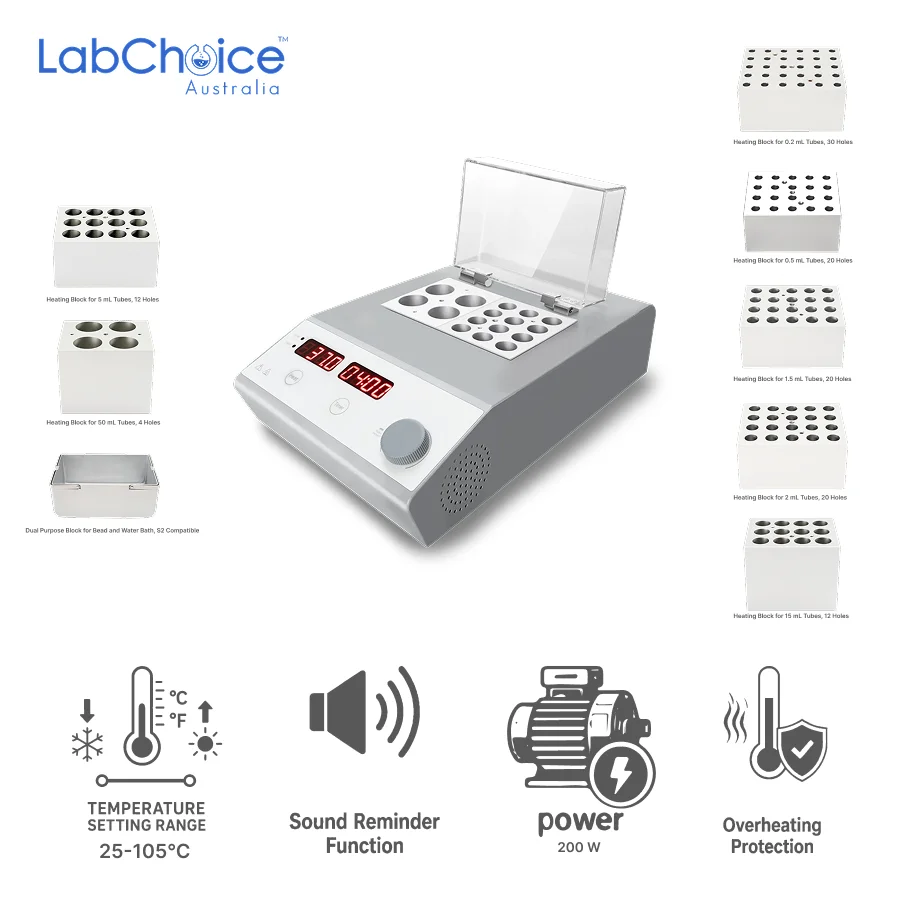 LED Digital Double Module Dry Bath with any 2 Free Heating Blocks, up to 105°C-LabChoice Australia LED Digital Double Module Dry Bath with any 2 Free Heating Blocks up to 105°C LabChoice Australia 2