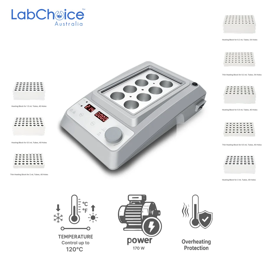 LED Digital Dry Bath with Single Point Callibration with Choice of 1 Heating Block up to 120°C LabChoice Australia