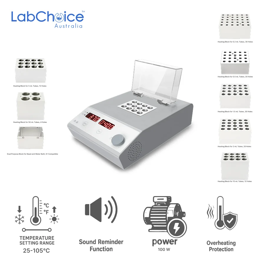 LED Digital Single Module Dry Bath with 1 Free Heating Block, up to 105°C-LabChoice Australia (1) LED Digital Single Module Dry Bath with 1 Free Heating Block up to 105°C LabChoice Australia 1