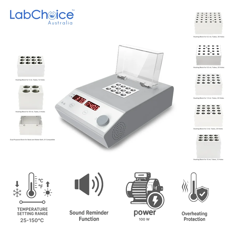 LED Digital Single Module Dry Bath with Choice of 1 Heating Block up to 150°C LabChoice Australia