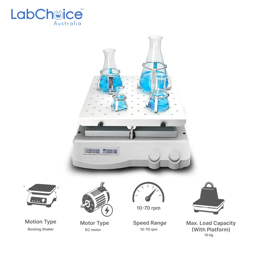 Large Multifunctional Rocking Shaker with Dish Platform 9° Tilt 10 kg Load Capacity LabChoice Australia