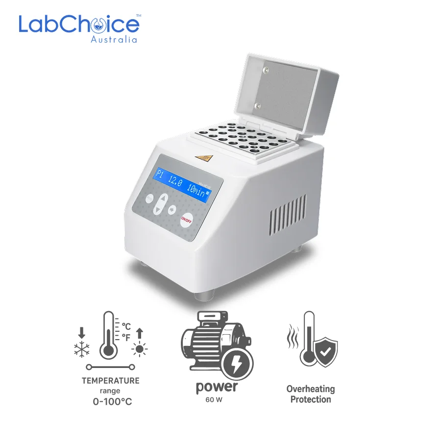 Mini Dry Bath with Heating and Cooling Lid, 1 Free Heating Block, up to 100°C-LabChoice Australia Mini Dry Bath with Heating and Cooling Lid 1 Free Heating Block up to 100°C LabChoice Australia