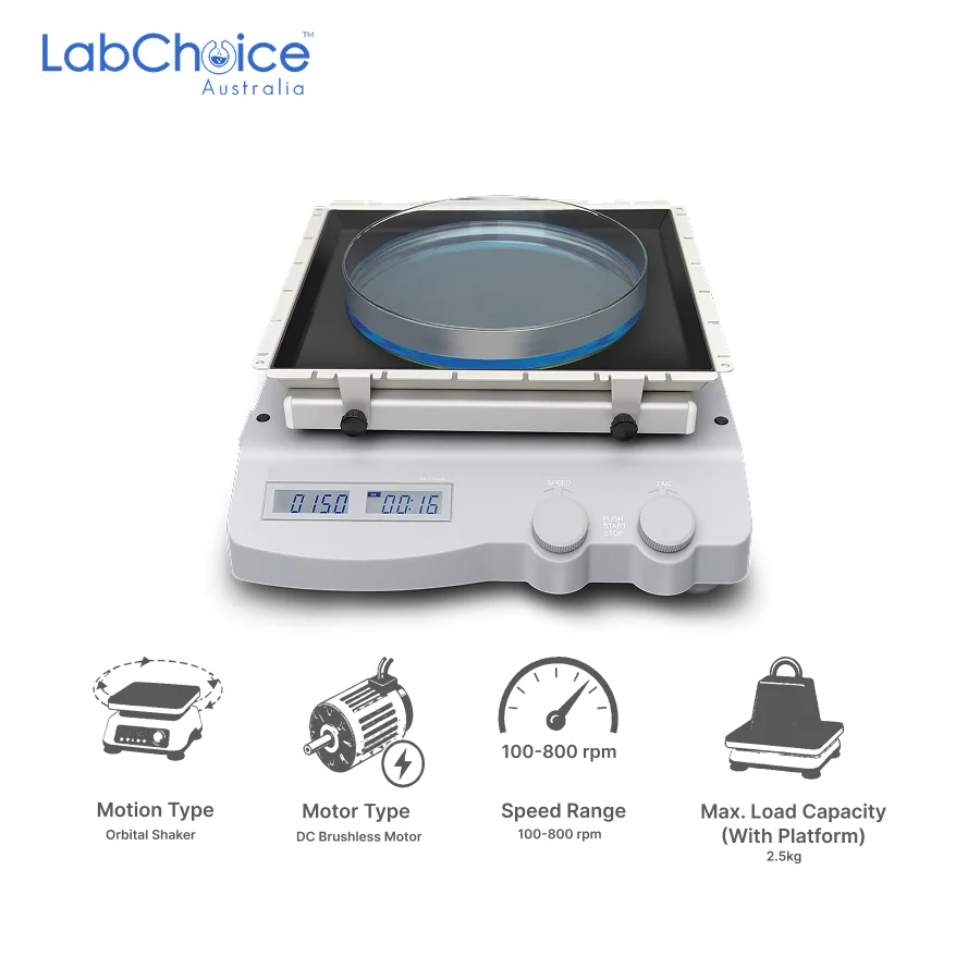 Multifunctional Orbital Decolorizing Shaker with Universal Attachment, 100-800 rpm-LabChoice Australia (1) Multifunctional Orbital Decolorizing Shaker with Universal Attachment 100 800 rpm LabChoice Australia 1