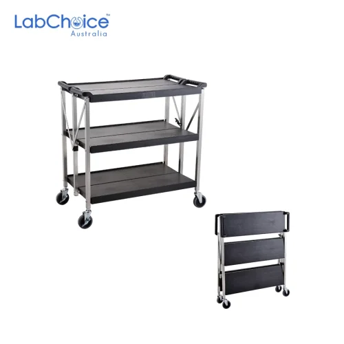 Folding 3-Shelf Laboratory Trolley with Brakes Folding 3-Shelf Laboratory Trolley with Brakes - Image 1