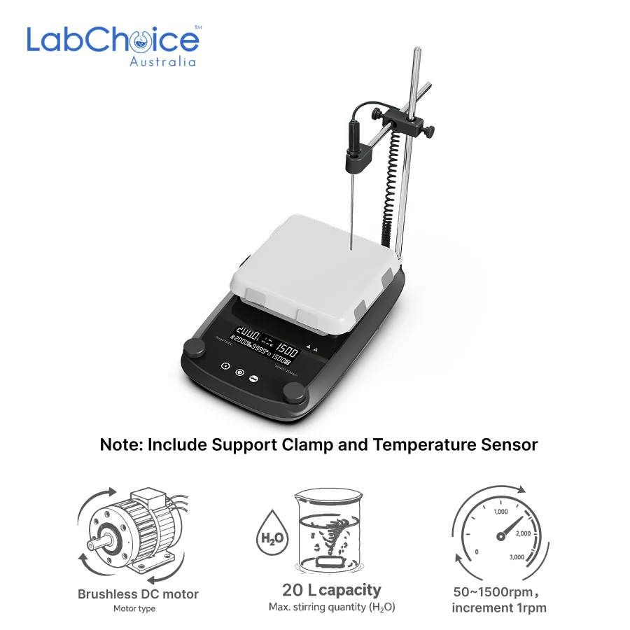 LCD Magnetic Hotplate Stirrer Package with 7 Inch Glass Ceramic Plate, Up to 20 L Capacity-LabChoice Australia LCD Magnetic Hotplate Stirrer Package with 7 Inch Glass Ceramic Plate Up to 20 L Capacity LabChoice Australia