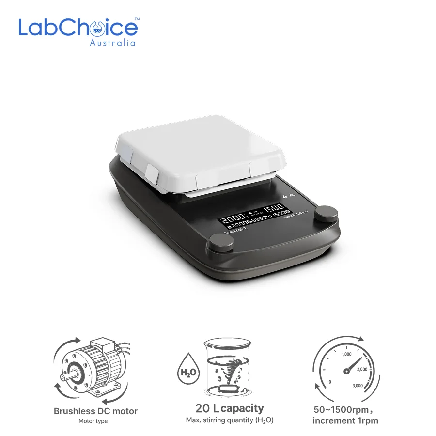 LCD Magnetic Hotplate Stirrer with 7 Inch Glass Ceramic Plate, Up to 20 L Capacity-LabChoice Australia LCD Magnetic Hotplate Stirrer with 7 Inch Glass Ceramic Plate Up to 20 L Capacity LabChoice Australia