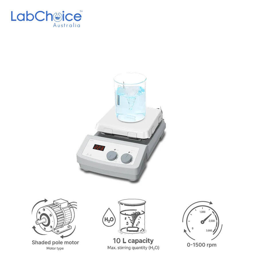 LED Magnetic Hotplate Stirrer 7 Inch Glass Ceramic Plate up to 10 L Capacity LabChoice Australia