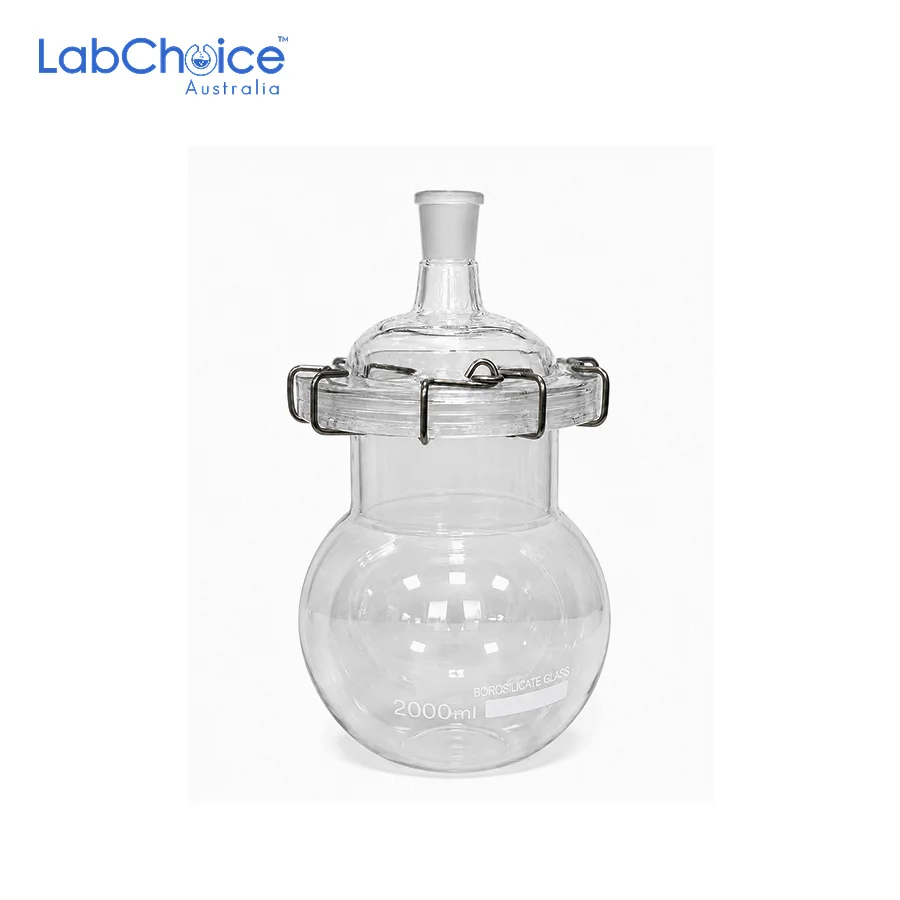 Reaction Distillation Flask, Wide Mouth with Lid, BORO 3.3 Glass-LabChoice Australia (2) Reaction Distillation Flask Wide Mouth with Lid BORO 3.3 Glass LabChoice Australia 2