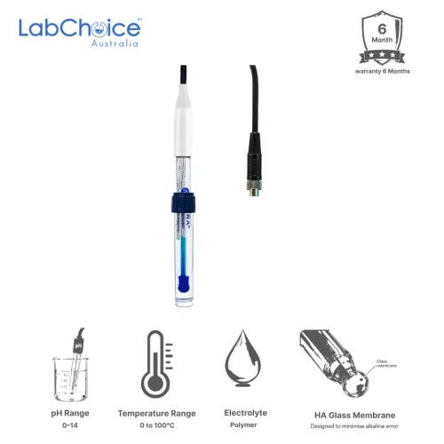 pH/Temp Electrode for Strong Alkaline and High-Salinity Solutions, Non-Refillable, 0–14 pH pH/Temp Electrode for Strong Alkaline and High-Salinity Solutions, Non-Refillable, 0–14 pH - Image 1