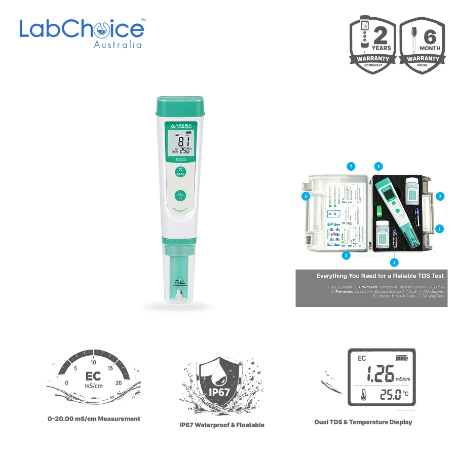 TDS Tester Kit TDS20 Pocket Tester LabChoice AU 1