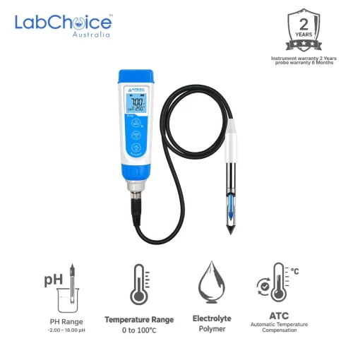 pH Meter Tester Kit for Fresh and Frozen Meat Samples with LabSen 765 ATC Blade Spear Electrode, -2.00 to 16.00 pH - Image 1