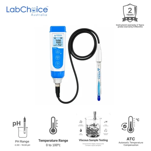 pH Meter Tester Kit for Viscous Liquid Samples with LabSen 855 ATC Electrode, -2.00 to 16.00 pH