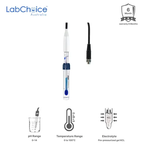 pH/Temp Electrode for Viscous Liquids, Non-Refillable, 0–14 pH - Image 1