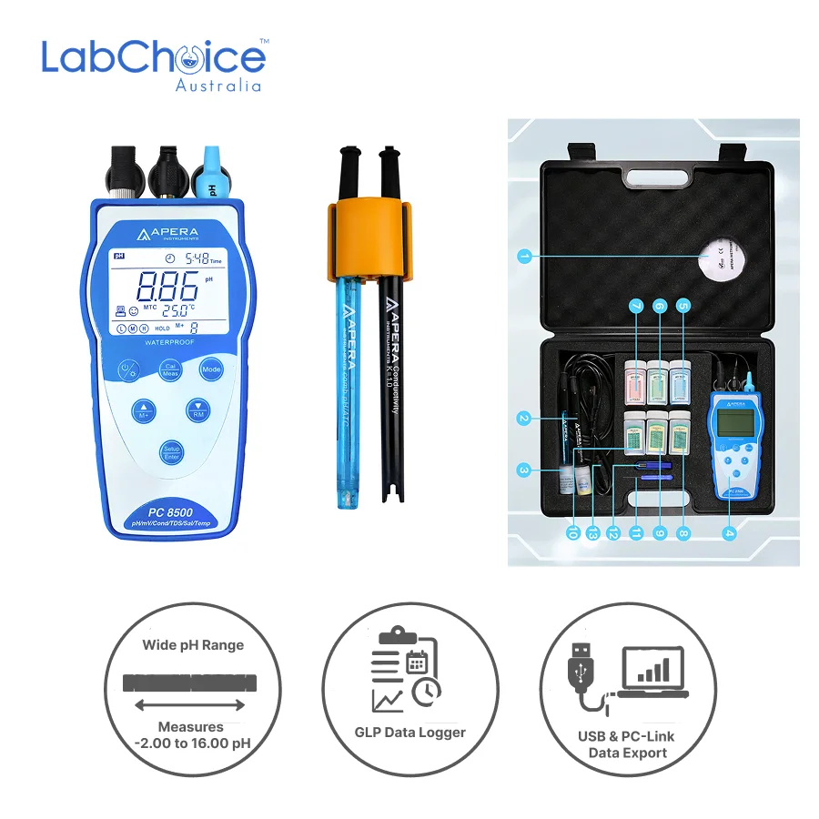 Portable pH Conductivity Meter Kit PC8500-LabChoice AU Portable pH Conductivity Meter Kit PC8500 LabChoice AU