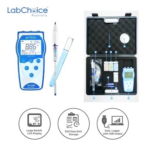 Portable pH Meter Kit PH8500-MS with LabSen 243-6 Electrode for Test Tubes and Small Liquid Samples, -2.00 to 16.00 pH - Image 1