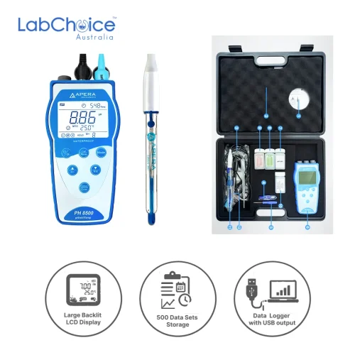 Portable pH Meter Kit PH8500-SA with LabSen 843 Electrode for Strong Alkaline and High Salinity Solutions, -2.00 to 16.00 pH - Image 1